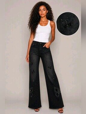 NEW Eclipse Butterfly Rhinestone Jeans